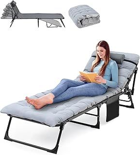 Sun Lounger 5 Position Adjustable, Sunloungers with Mattress and Headrest for Garden Recliner Beach Terrace Pools Camping Bed Guest Bed for Home, Office Nap, Indoor, Camp