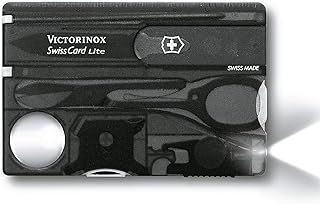 Victorinox Swiss Card Lite, Swiss Made Pocket Tool, 13 Functions, LED, Magnifier, Black Transparent, One Size, (0.7333.T3)