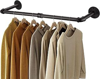 NAIMP 92cm Industrial Pipe Clothes Rail, Wall Mounted Garment Hanging Rail, Heavy Duty Pipe Hanger Wardrobe Wall Clothes Rail for Home Shop