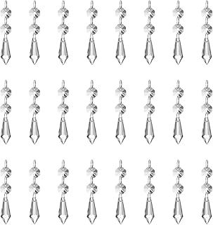 24 Pack 37mm Icicle Prism Crystal Pendant Clear Crystal Glass Chandelier Ice Drops Sun Catcher Hanging Pendant with Octagon Bead for Curtain Lamp Vase Garden Party Christmas Wedding Decor