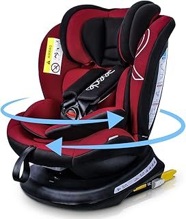 Reecle 360 Swivel Baby Car Seat with ISOFIX, Group 0+1/2/3 (0-36 kg), Approx. 0-12 Years (Red)