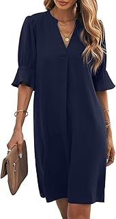 Famulily Women's V Neck Half Sleeve Shirt Dress Elegant Summer Casual Solid Color Short Dress S-XXL