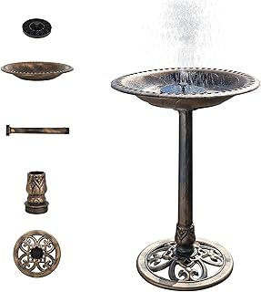 Pedestal Bird Bath Antique Copper Resin Birdbaths Weather Resistant Floral Accents and Vintage Finish Garden Decor for Outdoor Lightweight Courtyard-71cm Tall