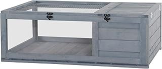 PawHut Tortoise House with Mesh Roof, Small Pet Reptile Wooden House - Grey