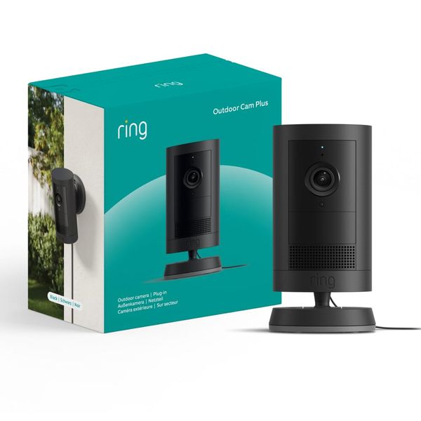 Ring Outdoor Camera Plus (newest gen) Plug-in | Wide-Angle 2K Video with Ring Vision I DIY Wireless Outdoor Security Camera | alternative to CCTV system I 30-day free trial of Ring Subscription Plan