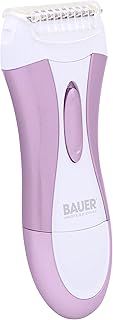 Bauer Professional 38730 Soft and Smooth Lady Shaver / Painless Hair Removal / Arms, Legs and Bikini Trimmer / Battery Operated / Wet and Dry Shave / Bikini Trimmer Attachment / Stainless Steel Blades