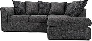 Byron Dundee Fabric Corner Sofa L Shaped 3-4 Seater With Pattern Cushions - Grey Fabric (Right Hand Facing Corner Sofa)