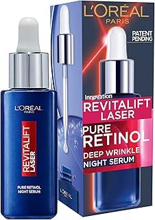 L'Oreal Paris Pure Retinol Serum, Revitalift Laser Deep Anti-Wrinkle Retinol Night Serum For Face [Revitalift Laser Retinol Serum 30ml + x3 Hydra Genius Moisturiser Sachets 3ml]