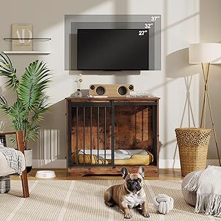 LYNCOHOME Wooden Dog Crate, Furniture-Style Indoor Dog House, Medium Size Dog Kennel, Multi-Functional Design, 81W x 55D x 66H cm, Suitable for Dogs Up to 25kg.