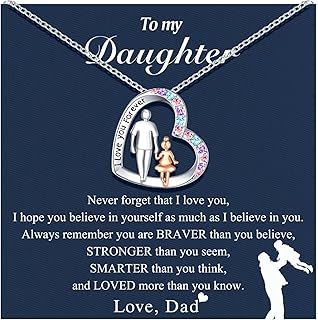 D Dongjiangjin Gift Daughter Love You Forever Heart Pendant Necklace from Dad, Christmas Valentine Birthday Gifts for Teen Girls Women