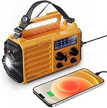 Mesqool 12000mAh Portable Wind Up Radio with Phone Charger, Solar Radio with Rechargeable Emergency Radio with Flashlight Reading Lamp and SOS Alarm for Camping Hiking