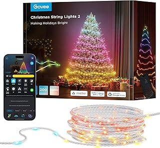 Govee Christmas String Lights, Christmas Decorations Indoor, 20M RGBWIC Lights with Shape Mapping Technology, App Control with 130+ Dynamic Scene Modes, Sync with Music, Transparent Cables