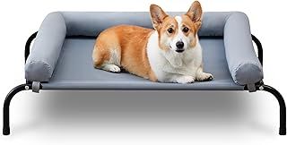 outdoor Dog Bed with Removable Bloster, Cooling Raised Dog Bed for Small to Medium Dogs, Breathable Washable Mesh, Elevated Dog Bed for Home and Garden, M, Grey
