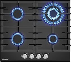 ThermoMate GHBG604 Gas Hob 4 Burners with Wok Burner, 60cm Propane Black Glass Gas Cooktop, Built-in Gas Cooker with Plug, NG/LPG Convertible, 8000W