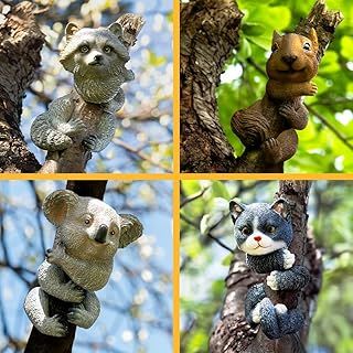 Garden Mile Tree Peeker Resin Garden Ornaments Outdoor Decorations Novelty Garden Ornaments Gifts Tree Decorations Easy Setup Durable Resin Painted Garden Decor (Set of 4)