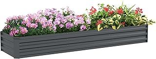 Outsunny Galvanised Raised Bed for Garden, Rectangular Outdoor Elevated Planter Box with Safety Edging and Open Bottom for Growing Flowers, Herbs and Vegetables, 240 x 60 cm, Grey