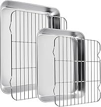 2Set Oven Tray with Rack, [2 Sheets + 2 Racks], Stainless Steel Baking Trays, Baking Sheet Pan for Oven, Non Toxic & Dishwasher Safe