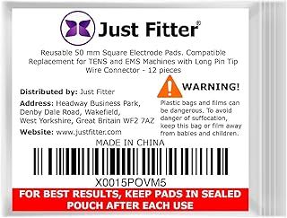 Tens Electrode Pads. Reusable Self Adhesive 50 mm Square Electrodes Pad. Compatible Replacement for Long Pin Tip Lead Wire Connector EMS Machines