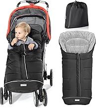 Orzbow Universal Footmuff for Pushchair, Cosy Toes for Baby Buggy Pram Stroller - Waterproof and Windproof Thick Thermo Fleece Pushchair Footmuff with Drawstring Hood (Large,Black)