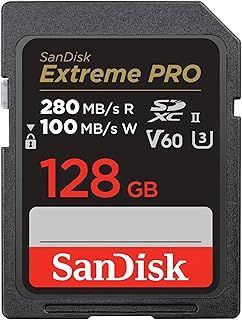 SanDisk 128GB Extreme PRO SDXC card, SD Card, V60 Memory card, 6K & 4K UHD, up to 280 MB/s, Shock, Temperature, Water and X-Ray Proof, RescuePro Deluxe data recovery software, UHS-II, Class 10, U3