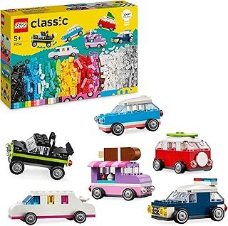 LEGO Classic Creative Vehicles, Colourful Model Cars Kit featuring a Police Car Toy, Ice-Cream Truck, Limo, Van & More, Bricks Building Toys for Kids, Boys and Girls Aged 5 Plus with 52 Wheels 11036
