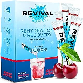 Revival Rapid Rehydration, Electrolytes Powder - High Strength Vitamin C, B1, B3, B5, B12 Supplement Sachet Drink, Effervescent Electrolyte Hydration Tablets - 12 Pack Cherry