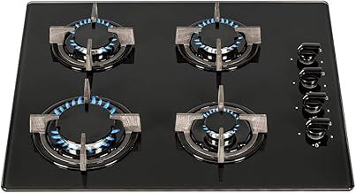 AMZGHG602BL 60cm 4 Burner Gas On Glass Hob In Black With Cast Iron Pan Stands | 5 Year Guarantee