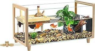 Reptile Growth Glass Turtle Aquarium Kit, 20"x9.5" x10" Turtle Aquarium with Turtle Basking Platform,Turtle Enclosure for small Turtles & Juvenile Turtle, Perfect Turtle Starter Kit (Large)