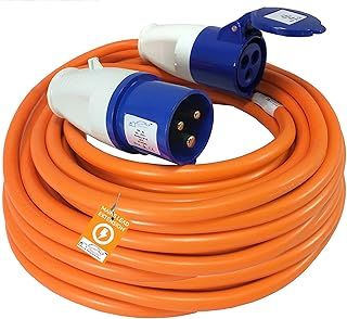 25M Extension Lead Cable - Heavy Duty, 240V 16amp Camping Caravan Hook Up Cable Orange High Vis Orange Mains Power - Perfect For Campervan & Motorhome (25M)