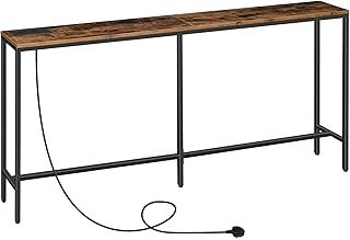 Console Table with Power Outlet, 180 CM Narrow Sofa Table, Industrial Entryway Table with USB Ports, Behind Couch Table for Entryway, Hallway, Foyer, Living Room, Rustic Brown ACTHR18KE01V