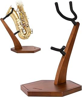 STRICH Wooden Saxophone Stand Display, Alto/Tenor, Handmade Solid Wood Floor Stand Holder Colour Walnut, Weighted Heavy Base (FH-4, Sax)