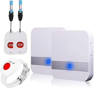 ALEENFOON Home Safety Patient Alert Alarm System Wireless Alarm Emergency Call Button Caregiver Pager Plug-in Elderly Monitor Caregiver Personal Pager for Elderly Kids (3 to 2 White)