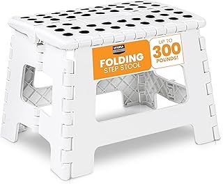 Folding Step Stool 9 Inch, Portable Anti Slip Surface for Kids and Adults, Heavy Duty Folding Stool with Carrying Handle, 300 lbs Load Capacity, Pack of 1, White