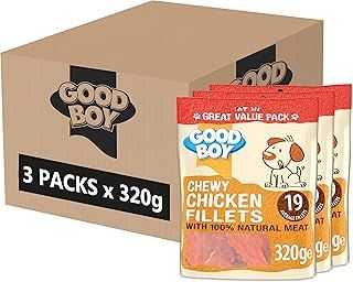 Good Boy - Chewy Chicken Fillets - Dog Treats - Made With 100% Natural Chicken Breast Meat - 320 Grams - Low Fat Dog Treats (Case of 3)
