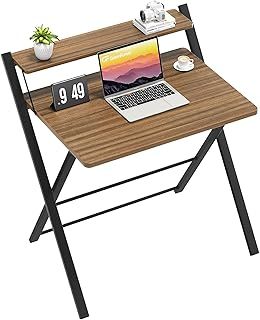 GreenForest Folding Desk with Monitor Shelf,Large Size Computer Desk No-Assembly,Small Desk for Small Space,Espresso