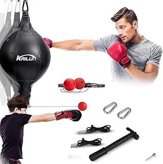 Double End Speed Ball, Double end Punching Ball with Boxing Reflex Ball, PU Leather Punch Bag with Fully Adjustable Cords, Headband, Pump, Speed Boxing Ball Set for Gym MMA Boxing Sports Punch Bag