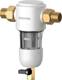 Waterdrop Spin Down Sediment Filter, Reusable Whole House Sediment Water Filter, Flushable Pre-Filtration System for City/Well Water, 1" + 3/4" MNPT, WD-PF01