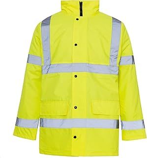 Kentex Online Mens High Visibility Jacket Hi Vis Long Jacket Padded Winter Warm Jackets Concealed Hood