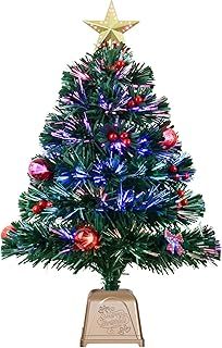 24inch Green Fiber Optic Christmas Tree,Prelit Artificial Tabletop mini Christmas Tree,Star,Bowknot and ball Ornaments for Best Holiday Home Decorations