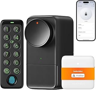 SwitchBot WiFi Smart Lock Pro with Touchscreen Keypad, Fingerprint Door Lock, Smart Door Lock, Fits Your Existing Euro Profile Cylinder, IP65 Weatherproof, Supports Matter, Alexa, Google, IFTTT