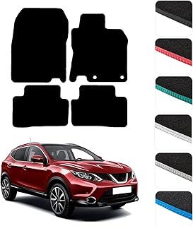 GCM - Car Floor Mats for Nissan Qashqai 2014 To 2021 Full Coverage Floor Protection - Anti Slip & Fit Car Mat with Clips Easy to Clean Car Carpet for All-Weather- Black Egding, Carpet