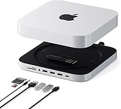 SATECHI Mac Mini Hub & Stand with SSD Enclosure for NVME/SATA M.2, Mac Mini Dock with USB-C 10Gbps, 3 USB-A 5/10Gbps, 2.0 Audio Jack, for Mac Studio, Mac Mini M2/M1 (Not Compatible with M4) – Silver