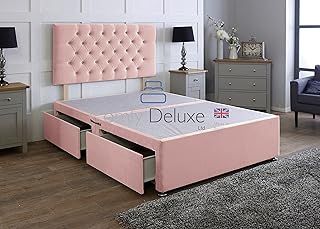 Plush Velvet Divan Bed Base with Chesterfield Headboard (No Mattress) (Pink, 3FT - 2 Drawers Same Side)