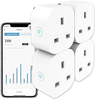 ANTELA Smart Plug with Energy Monitoring, Alexa Voice Control, 2,4GHz WiFi Plug, Smart Life APP Wireless Remote Control and Timer Function, Work with Alexa and Google Home, 13A (4 Packs)