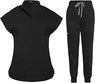 niaahinn Scrubs Set for Women Nurse Uniform Jogger Suit Stretch Top & Pants with Multi Pocket for Nurse Esthetician Workwear, Coral, S