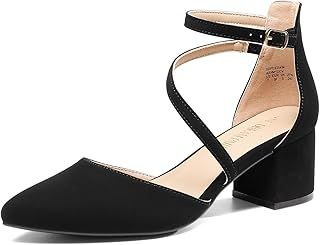 DREAM PAIRS Women's Closed Pointed Toe Low Chunky Heels Pumps Ankle Strap Wedding Business Dressy Shoes SDPU2354W