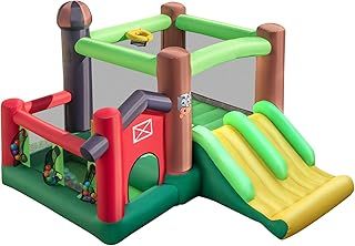 Maxmass Inflatable Bounce House, 6 in 1 Kids Bouncy Castle with Dual Slides, Ball Pit, Basketball Hoop and Pitching Game, Jumping Bouncer Playhouse for Indoor Outdoor Backyard (WIthout Blower)