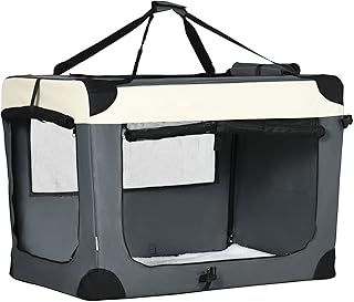 PawHut 91cm Foldable Pet Carrier Bag Soft Travel Dog Crate, Portable Cat Carrier w/ Cushion, for Cats and Large Dogs - Grey