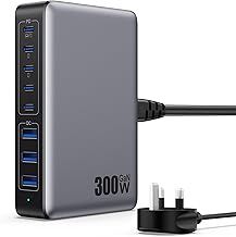 USB C Charger 300W USB C Charger Block 8-Ports GaN IV Fast Charging Station,PD 100W Laptop Charger Hub Wall Charger Adapter Compatible with MacBook/Air,DELL,Steam Desk,iPhone 16/15/14,Android etc