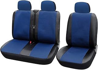 TOYOUN Van Seat Covers Universal Fit Most Vans Trucks Lorry Front Seat Covers Single & Double Car Seat Covers Set Faux Leather Cloth Air-bag Compatible Car Seat Protector, Blue